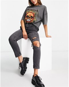 Черные выбеленные джинсы из переработанного смесового хлопка со рваными коленями в винтажном стиле Topshop