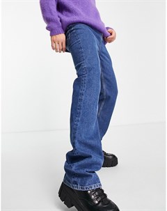 Расклешенные джинсы темно синего цвета с выбеленным эффектом Asos design