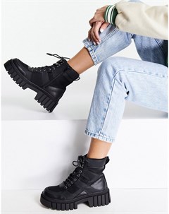 Черные походные ботинки на массивной подошве со шнуровкой Abstract Asos design