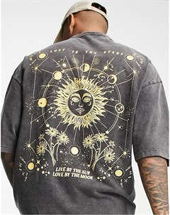 Черная выбеленная oversized футболка из органического хлопка с принтом звездного неба на спине Asos design