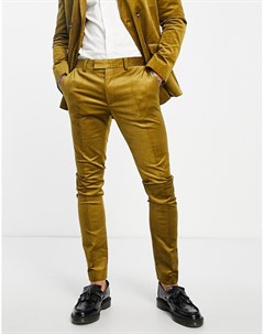 Вельветовые супероблегающие брюки оливкового цвета Topman