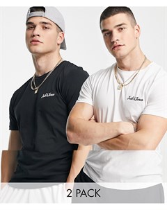 Набор из 2 футболок черного и белого цвета с фирменной надписью на груди Essentials Jack & jones