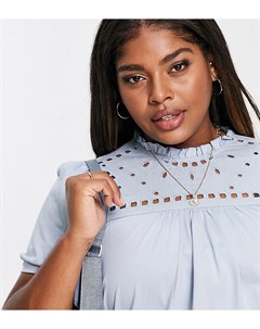 Голубая свободная блузка с вышивкой Vero moda curve