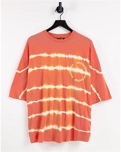 Оранжевая oversized футболка с полосками тай дай и вышивкой на груди Asos design
