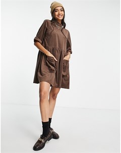 Шоколадно коричневое вельветовое платье в стиле oversized свободного кроя Urban threads