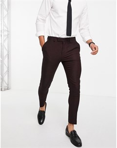 Бордовые супероблегающие брюки из саржи с добавлением шерсти Wedding Asos design