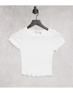 Укороченная облегающая футболка белого цвета с волнистым краем ASOS DESIGN Petite Asos petite