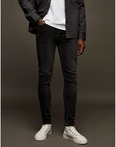 Эластичные зауженные джинсы выбеленного черного цвета Topman