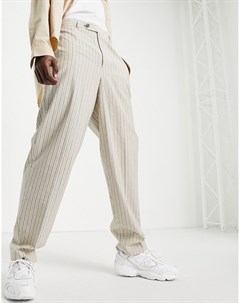 Кремовые узкие брюки из ткани сирсакер в полоску с завышенной талией Asos design