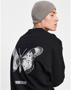 Oversized свитшот черного цвета с принтом бабочки на спине Asos design