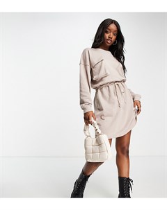 Платье свитер мини светло бежевого цвета с карманами и завязками на талии Missguided