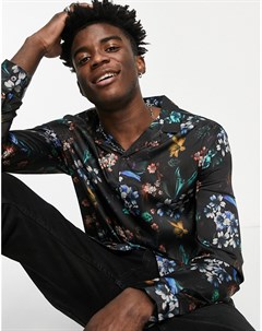 Атласная рубашка с отложным воротником и цветочным принтом Asos design