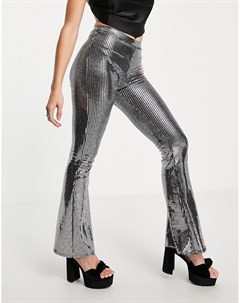 Узкие расклешенные брюки с пайетками серебристого цвета Asos design