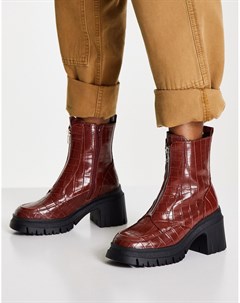 Коричневые ботинки на толстой подошве с молнией спереди и эффектом крокодиловой кожи Rocky Asos design