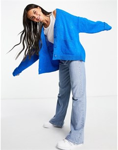 Синий oversized кардиган с отворотами на манжетах и карманом Asos design