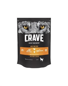 Полнорационный сухой корм для собак беззерновой с курицей и индейкой 1 кг Crave