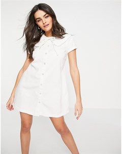 Белое платье рубашка из мягкого денима с оборками на воротнике Asos design