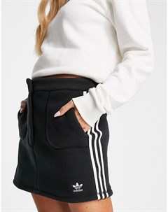 Черная флисовая мини юбка с поясом и тремя полосками adicolor Adidas originals