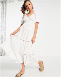 Белое платье макси с присборенной талией и кружевными вставками Asos design