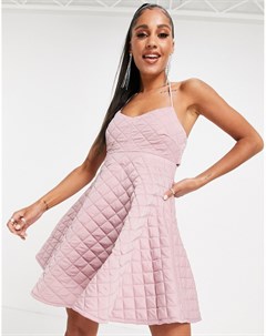 Стеганое платье мини розового цвета с расклешенной юбкой и завязкой на шее Asos design