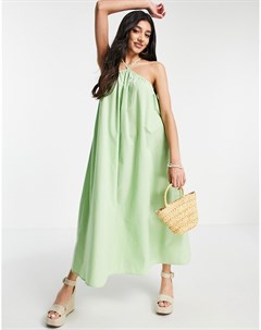 Яблочно зеленое свободное платье макси с бретелькой на шее Asos design