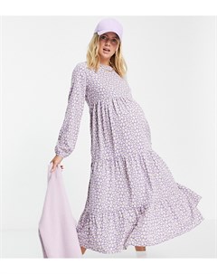 Фиолетовое ярусное платье макси с присборенной юбкой и цветочным принтом Pieces maternity