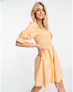 Присборенное платье мини персикового цвета New look