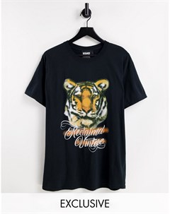 Oversized футболка в стиле унисекс с аэрографикой с тигром в стиле 2000 х Inspired Reclaimed vintage