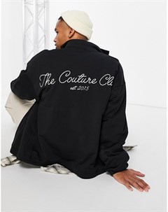 Черная куртка на сквозной молнии с логотипом на спине и прорезиненной нашивкой The couture club