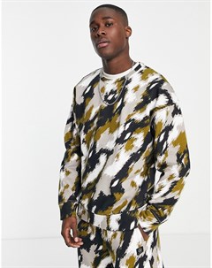 Oversized свитшот от комплекта с круглым вырезом и камуфляжным принтом Topman