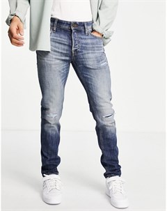 Суперэластичные джинсы узкого кроя со рваной отделкой на коленях выбеленного синего оттенка Intellig Jack & jones
