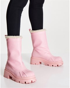 Розовые ботинки без застежки с подкладкой из искусственной овчины Alice Asos design