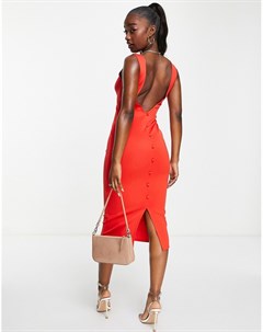 Ярко красное платье миди с пуговицами сзади Asos design