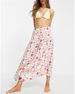 Пляжные брюки кремового цвета с цветочным принтом от комплекта Vero moda