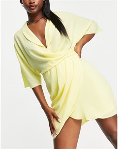 Желтое льняное платье мини с запахом и драпировкой Asos design