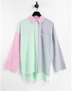 Рубашка из жатой ткани в винтажном стиле с полосами синего зеленого и розового цветов Asos design