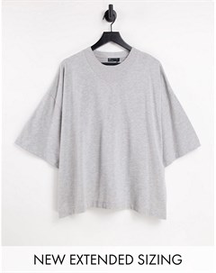 Oversized футболка серого меланжевого цвета с оригинальной горловиной и рукавами до локтя Asos design