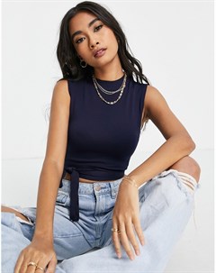 Темно синяя майка с поясом Topshop