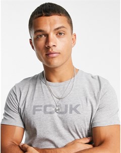 Светло серая футболка с логотипом и набивкой флок FCUK French connection