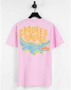 Розовая футболка с принтом крокодила Crooked tongues