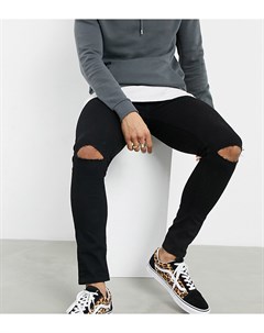 Черные эластичные джинсы с рваными коленями Asos design