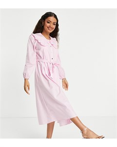 Розовое ярусное платье рубашка миди с большим воротником River island petite