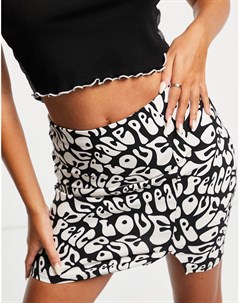 Монохромная юбка мини из бенгалина с принтами Peace и Love от комплекта Topshop