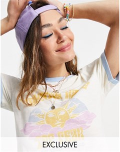 Приталенная футболка с окантовкой и принтом солнца в стиле 70 х Inspired Reclaimed vintage
