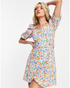 Поплиновое платье мини с запахом и ярким цветочным принтом Topshop