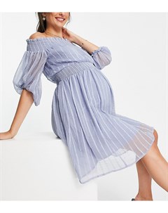 Платье мини в однотонную полоску с открытыми плечами и пышными рукавами на манжете ASOS DESIGN Mater Asos maternity