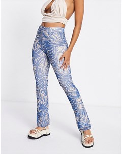 Синие расклешенные брюки с мраморным принтом от комплекта Topshop
