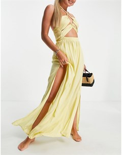 Желтое пляжное платье макси с вырезом Asos design