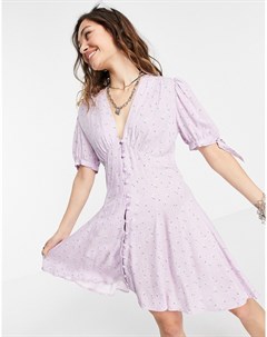 Сиреневое чайное платье на пуговицах с цветочным принтом Primary Topshop