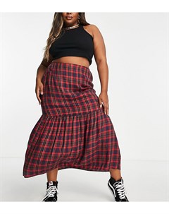 Ярусная юбка мидакси в клетку с начесом ASOS DESIGN Curve Asos curve